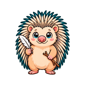 Owen, a sandy hedgehog holding a quill